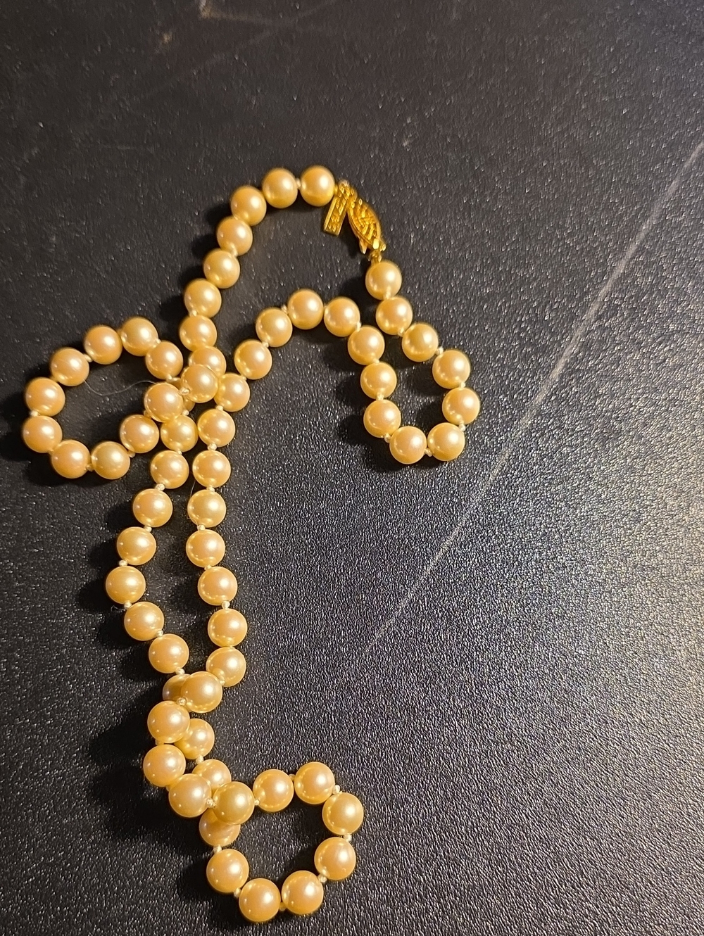 Classic Pearlescent Bead Necklace in Champagne Gold - Marvella Vintage